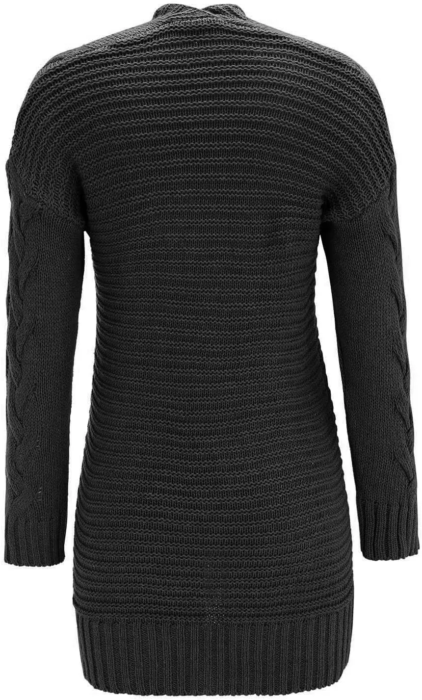 Womens Plain Chunky Open Front Cardigan with Hood Oversized Cable Knit Sweaters Solid Color Long Sweater Coats
