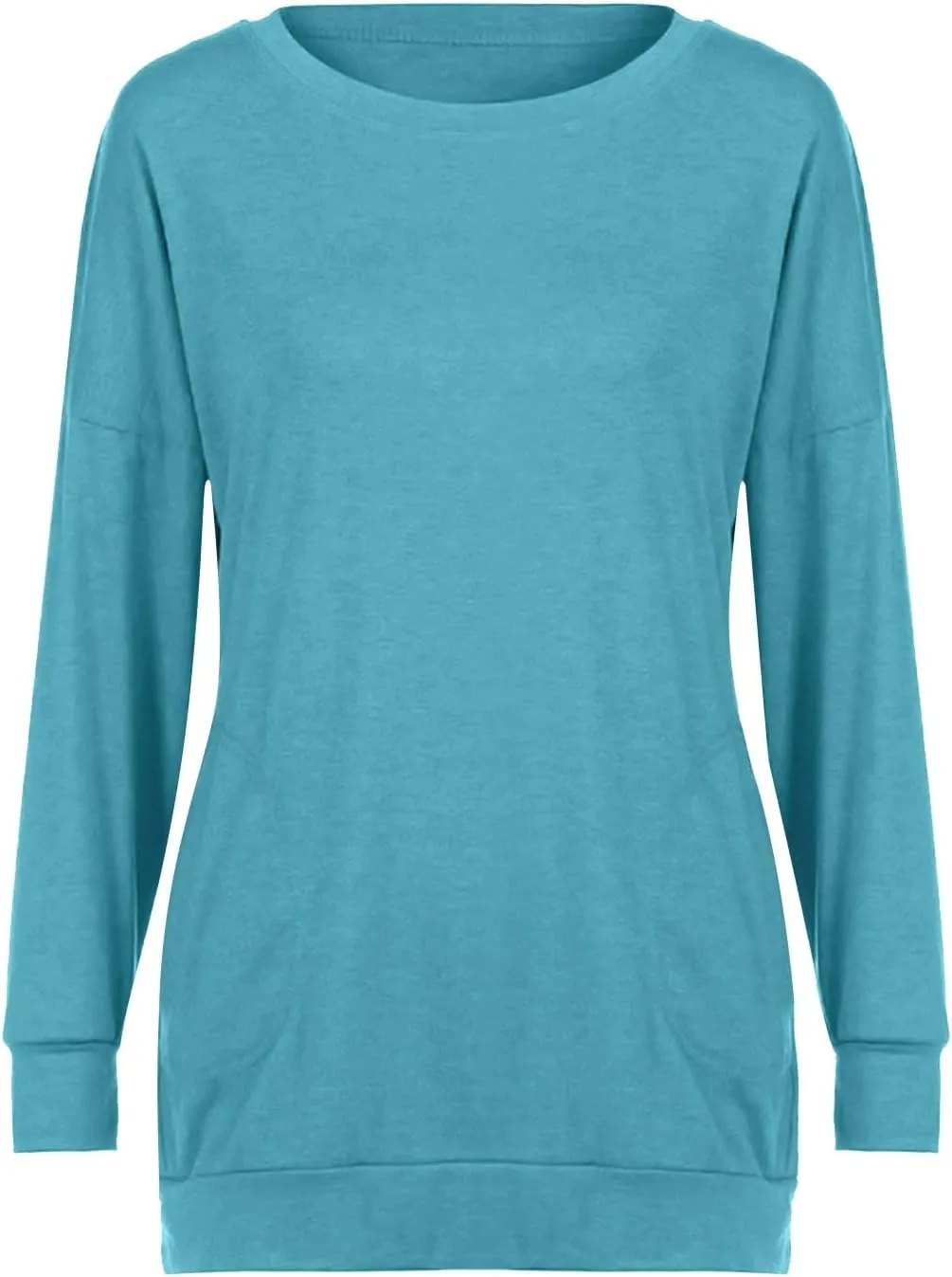 Womens Pocket Shirts Casual Loose Fit Tunic Top Comfy Cute Sweatshirts Long Sleeve Crewneck Pullovers T-Shirts