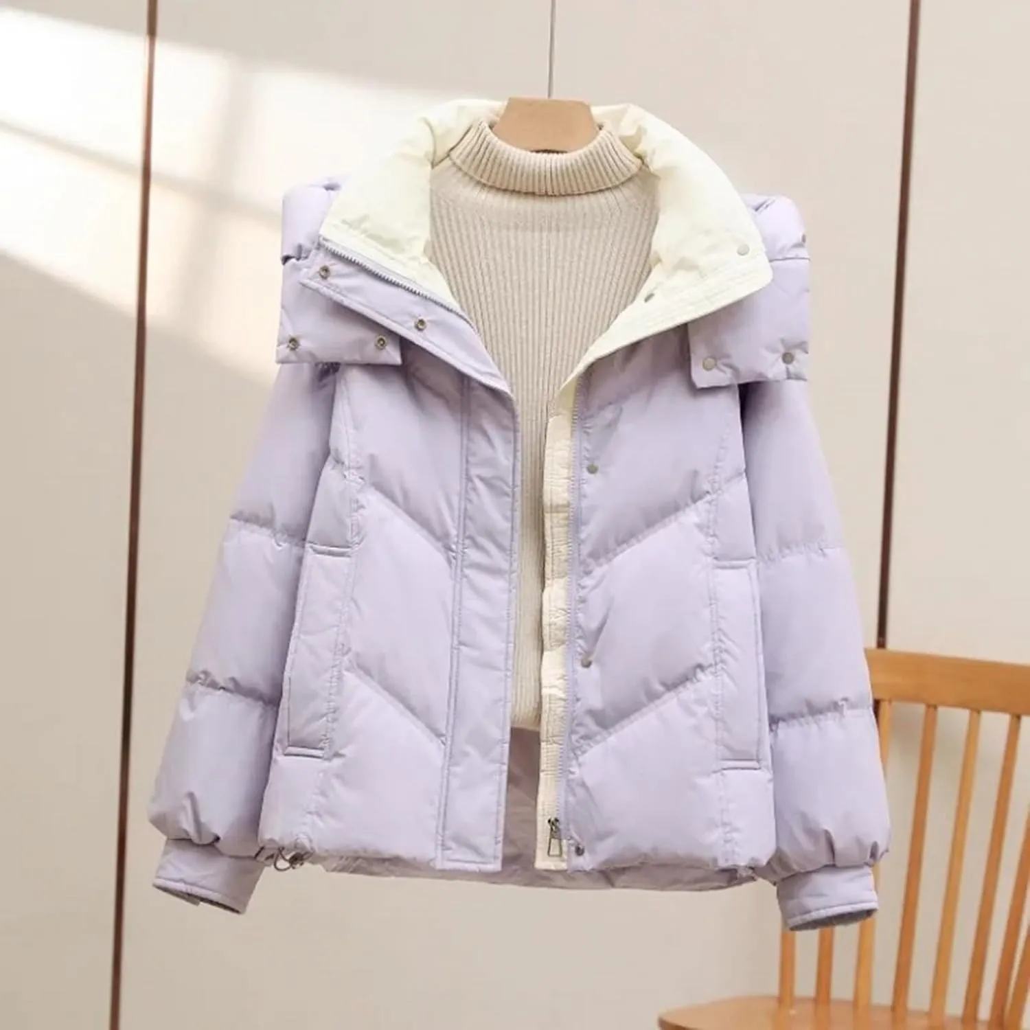 Womens Puffer Coat Winter Warm Down Jacket Teen Girls Fashion Hooded Quilted Jacket Coat Loose Cropped Down Outerwear