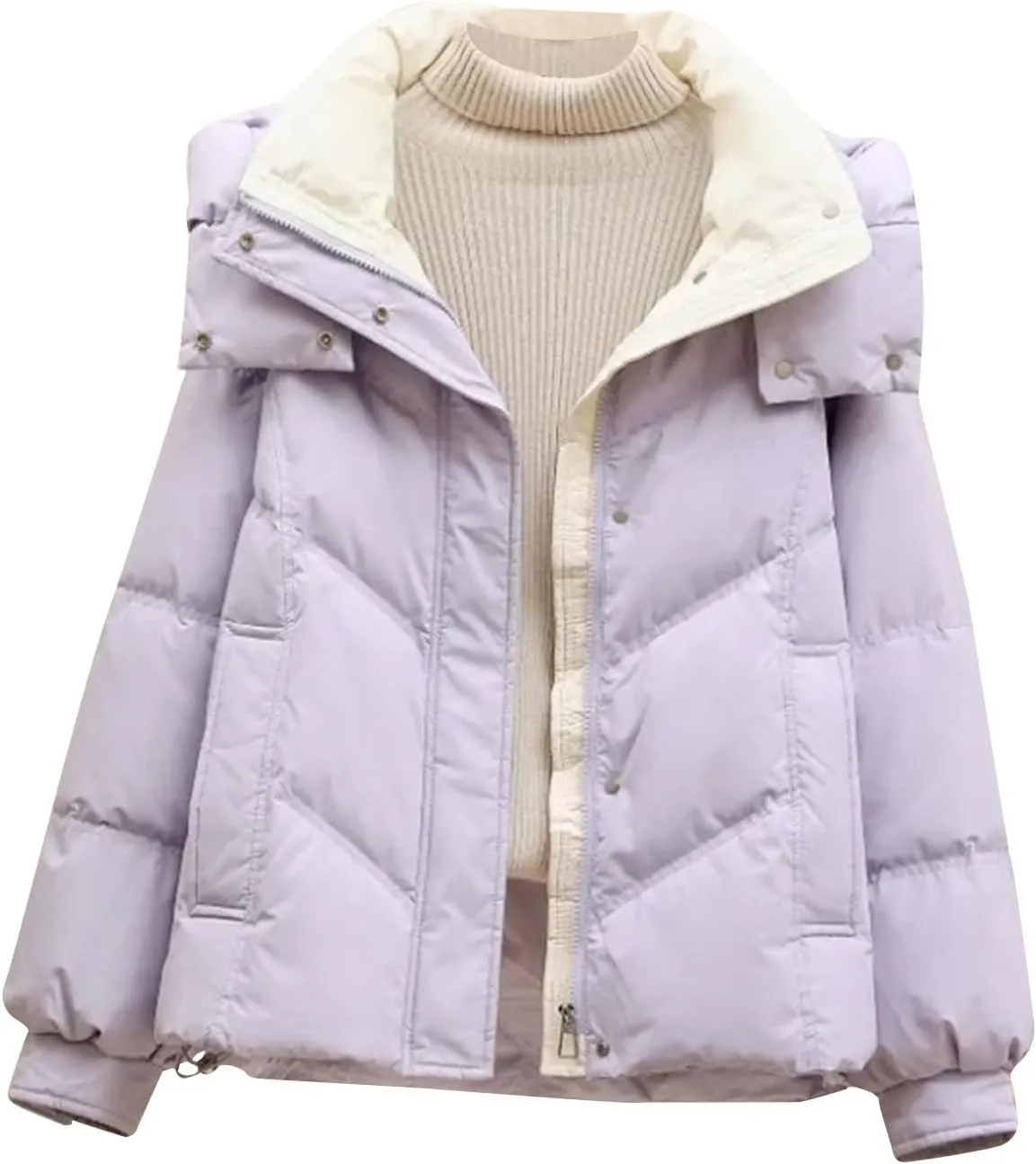 Womens Puffer Coat Winter Warm Down Jacket Teen Girls Fashion Hooded Quilted Jacket Coat Loose Cropped Down Outerwear