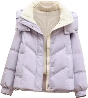 Womens Puffer Coat Winter Warm Down Jacket Teen Girls Fashion Hooded Quilted Jacket Coat Loose Cropped Down Outerwear