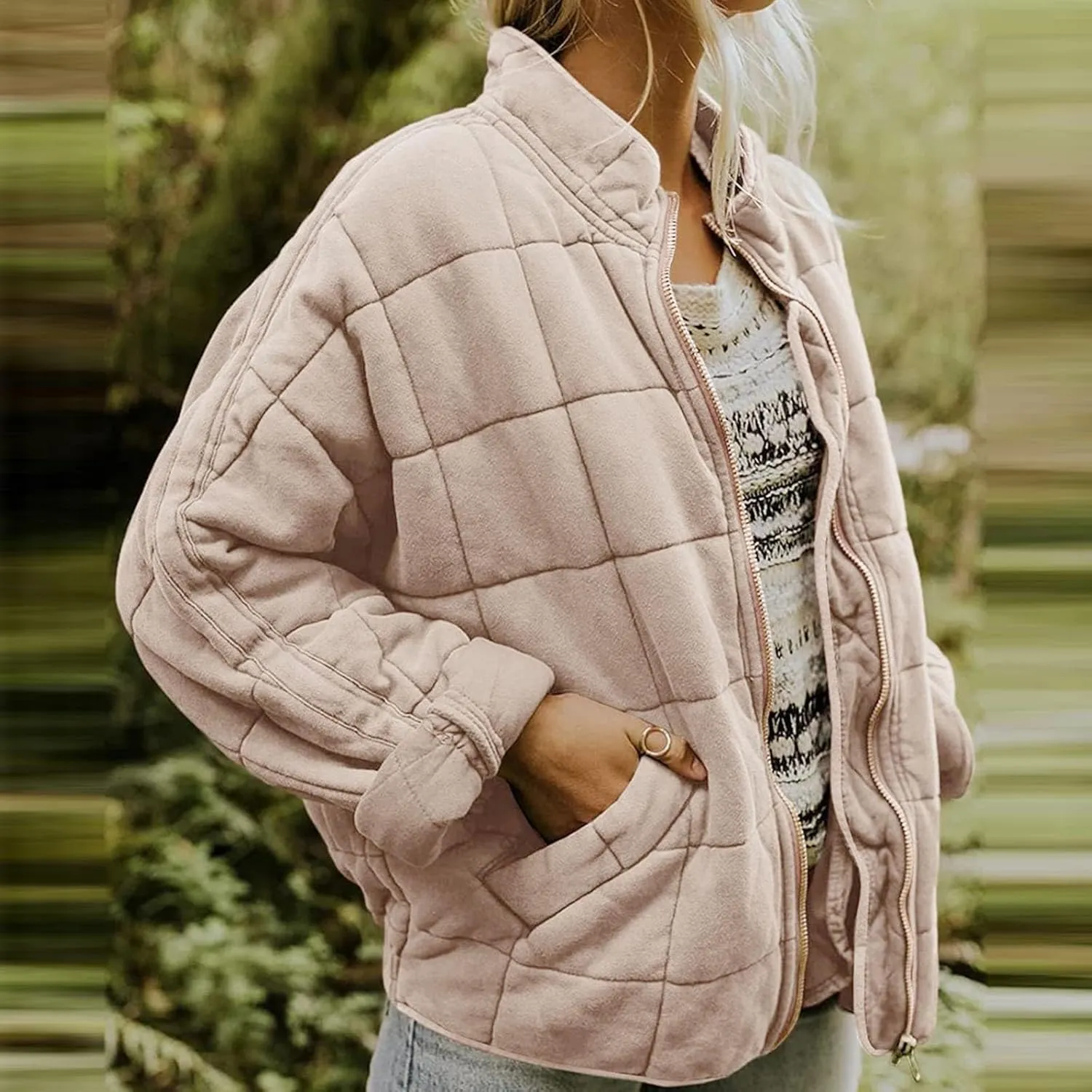 Women'S Quilted Lightweight Jackets Fall Casual Puffer Jacket Warm Winter Bomber Coats Oversized Outerwear Pockets