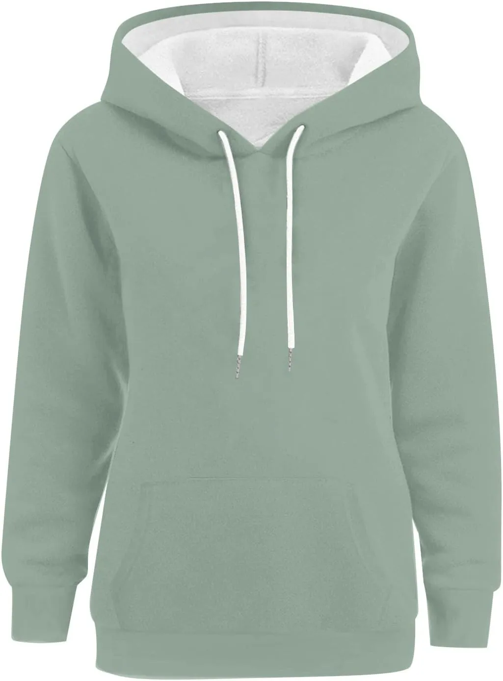 Women's Regular Fit Hoodie Solid Color Loose Drawstring Hooded Long Sleeve Pullover Tops Fall Warm Fleece Sweatshirts