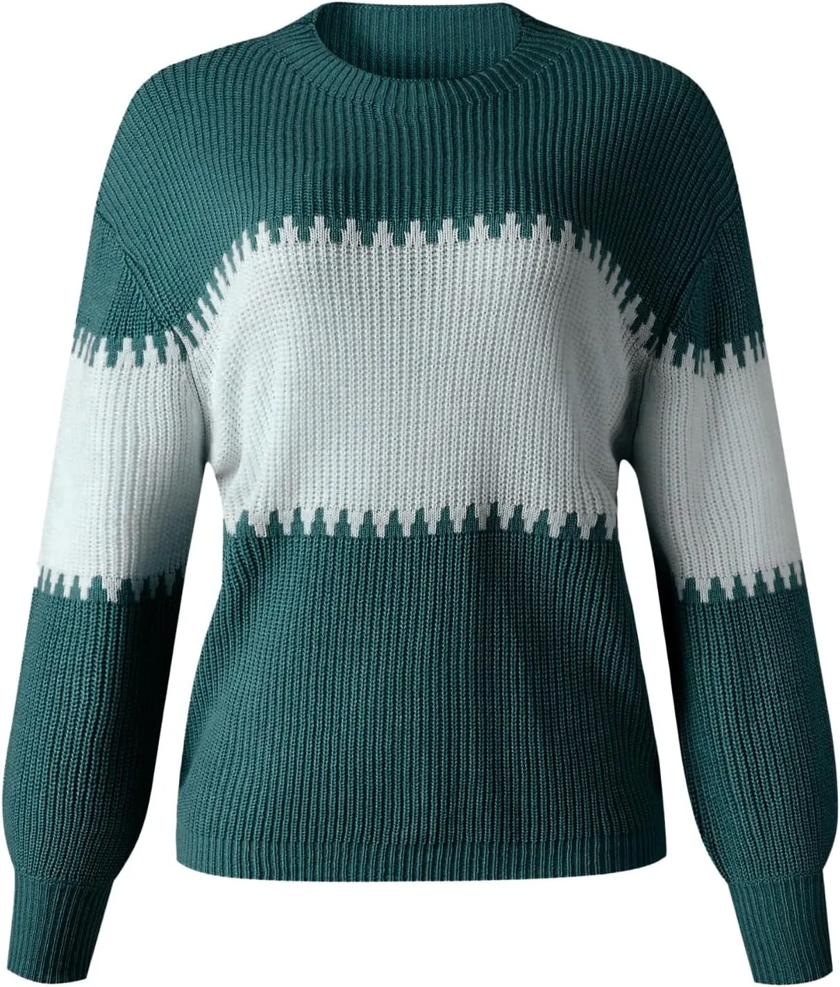 Womens Regular Fit Sweater Autumn Knitted Long Sleeve Crewneck Color Block Patchwork Loose Sweaters Fall Pullover Tops