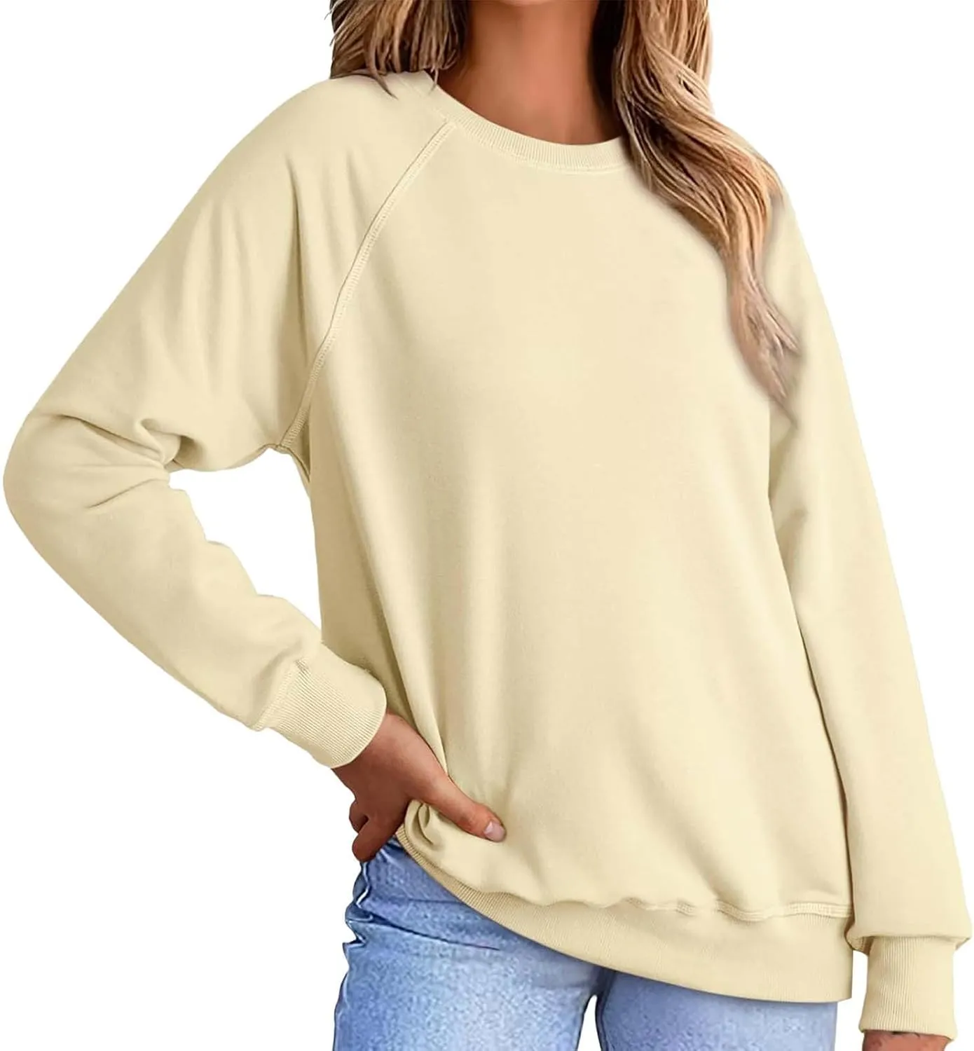 Women's Regular Fit Sweatshirt 2024 Fashion Solid Crewneck Long Sleeve Loose Casual Pullovers Fall Lightweight Tops
