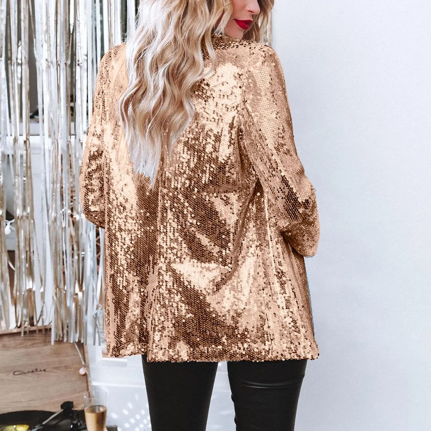 Womens Sequin Casual Blazers Lapel Long Sleeve Jacket Coat Business Open Front Cardigan Blazer 2024 Fall Party Suits
