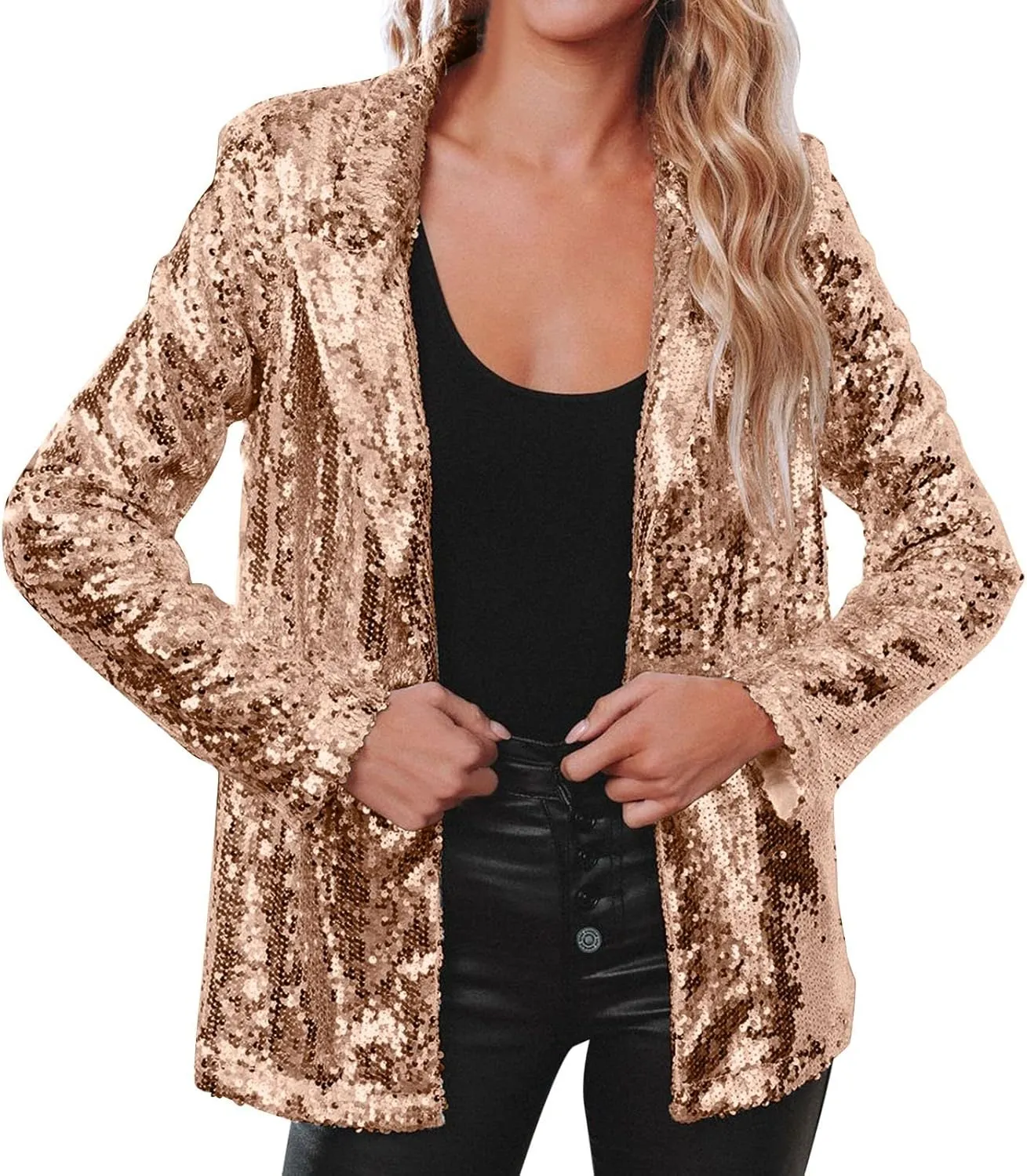Womens Sequin Casual Blazers Lapel Long Sleeve Jacket Coat Business Open Front Cardigan Blazer 2024 Fall Party Suits