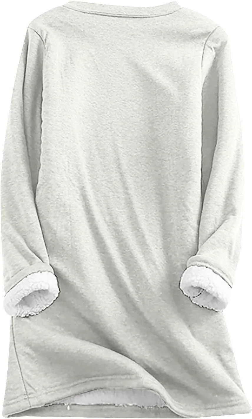 Womens Sherpa Lined Sweatshirt Fleece Warm Crewneck Long Sleeve Heart Graphic Soft Pullover Winter Thermal Loungewear