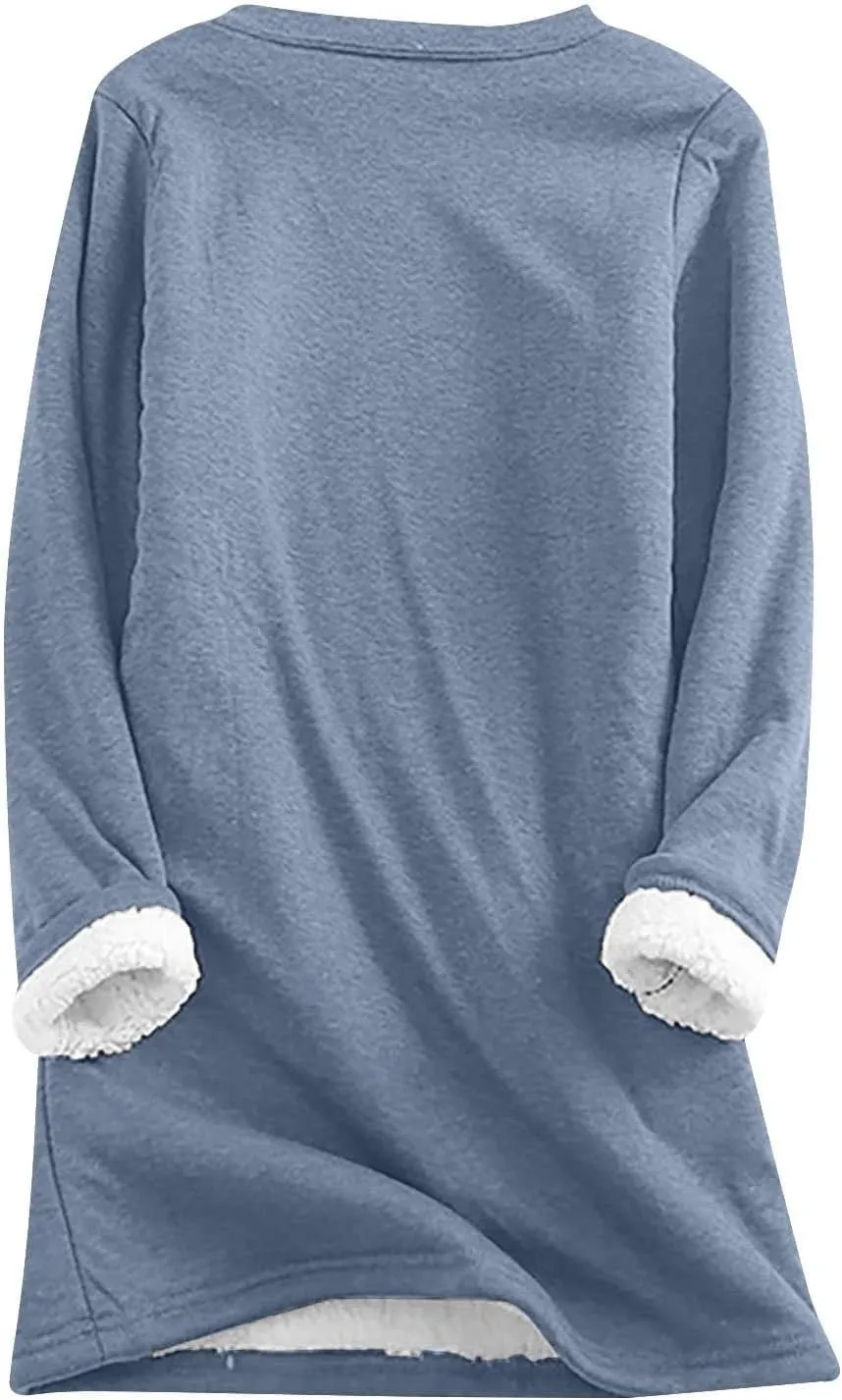 Womens Sherpa Lined Sweatshirt Fleece Warm Crewneck Long Sleeve Heart Graphic Soft Pullover Winter Thermal Loungewear
