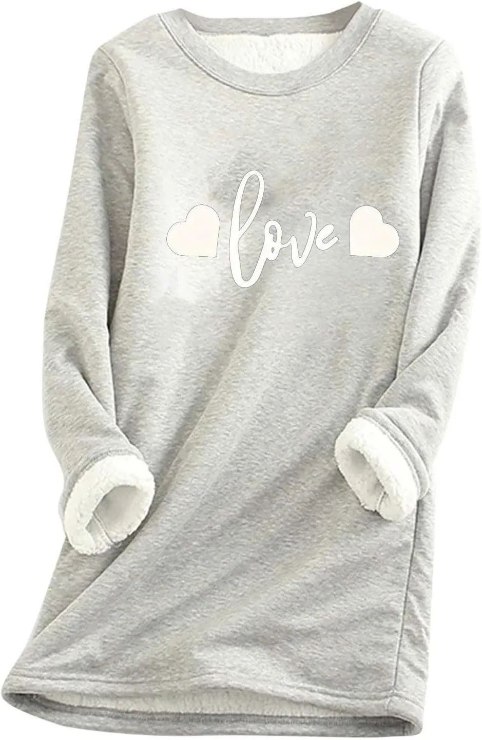 Womens Sherpa Lined Sweatshirt Fleece Warm Crewneck Long Sleeve Heart Graphic Soft Pullover Winter Thermal Loungewear
