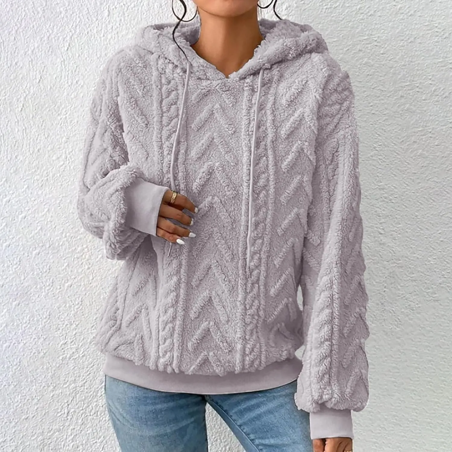 Women’s Slub Knit Full-Zip Hoodie Women's Solid Plush Spliced Women's New Long Sleeve Pullover Fall Outfits with