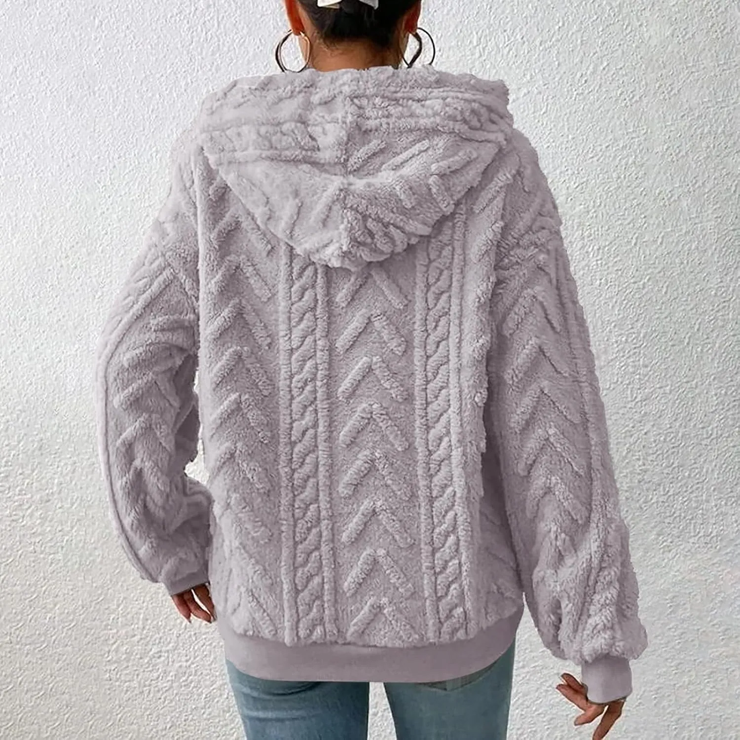 Women’s Slub Knit Full-Zip Hoodie Women's Solid Plush Spliced Women's New Long Sleeve Pullover Fall Outfits with