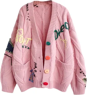 Womens Soft Cable Knit Cardigans Fall 2023 Long Sleeve Open Front Cardigan Button Down Embroidery Wool Blend Sweater
