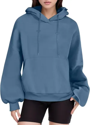 Women's Solid Color Hoodie Oversized Loose Long Sleeve Drawstring Hooded Pullover Sweatshirts Thick Warm Sports Tops