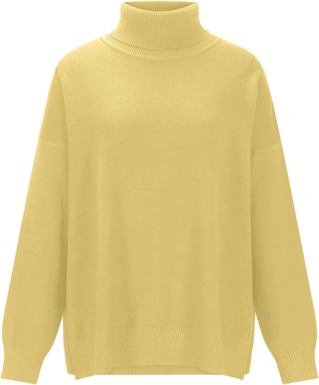 Womens Sweaters Fall 2024 Turtleneck Long Sleeves Side Slit Loose Fit Pullover Tops Solid Color Comfy Soft Clothes