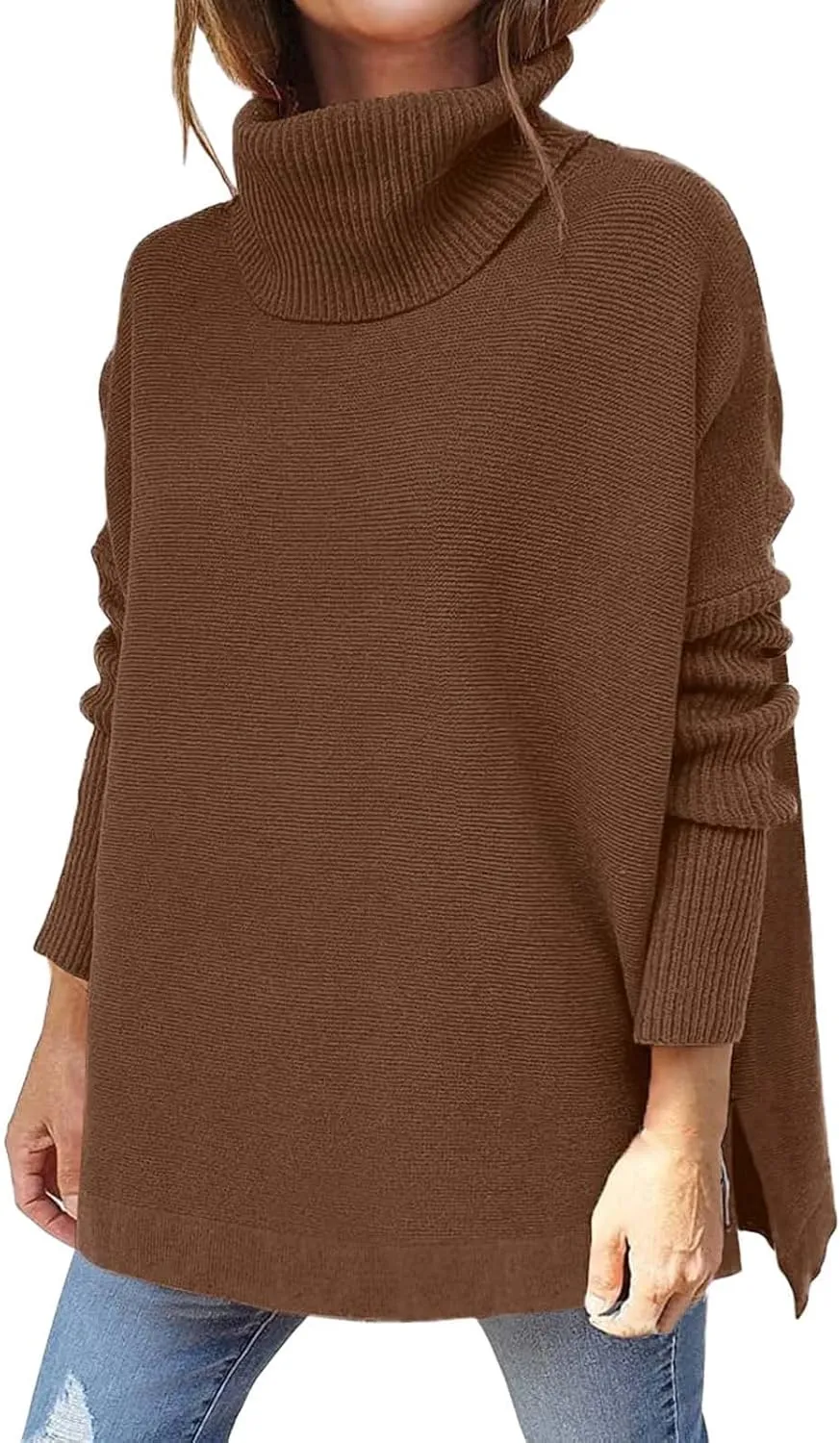 Womens Sweaters Turtleneck Batwing Sleeve Loose Oversized Sweaters Chunky Knitted Pullover Sweaters for Women