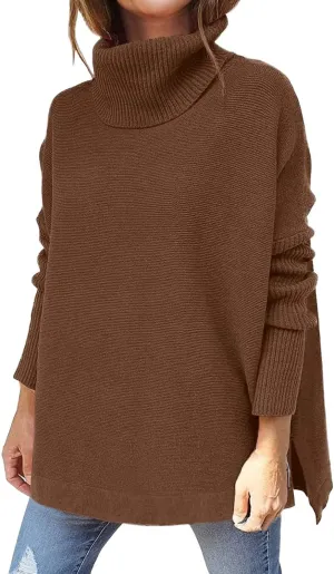 Womens Sweaters Turtleneck Batwing Sleeve Loose Oversized Sweaters Chunky Knitted Pullover Sweaters for Women