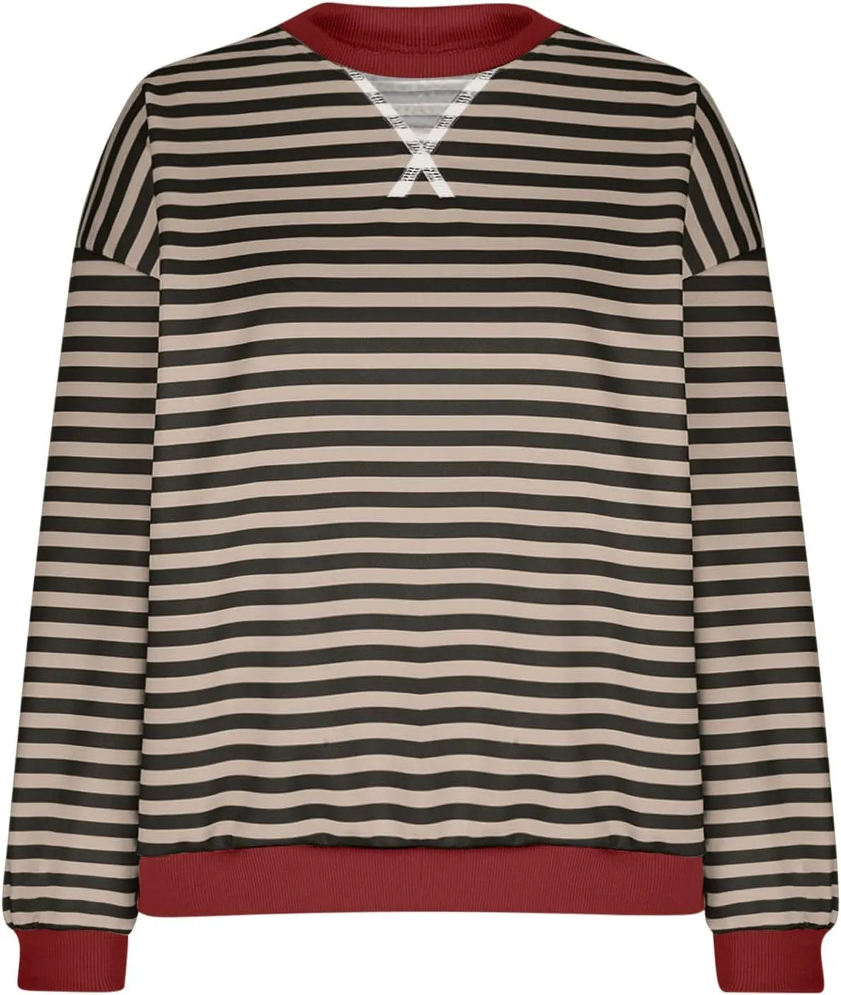 Womens Sweatshirt Casual Striped Color Block Crewneck Pullover Tops Fleece Soft Cofmy Clothes 2024 Fshion Fall Tops