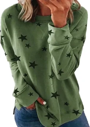 Womens Sweatshirt Crew Neck Star Graphic Pullover Tops 2024 Fall Casual Long sleeve Oversized Sweatshirt