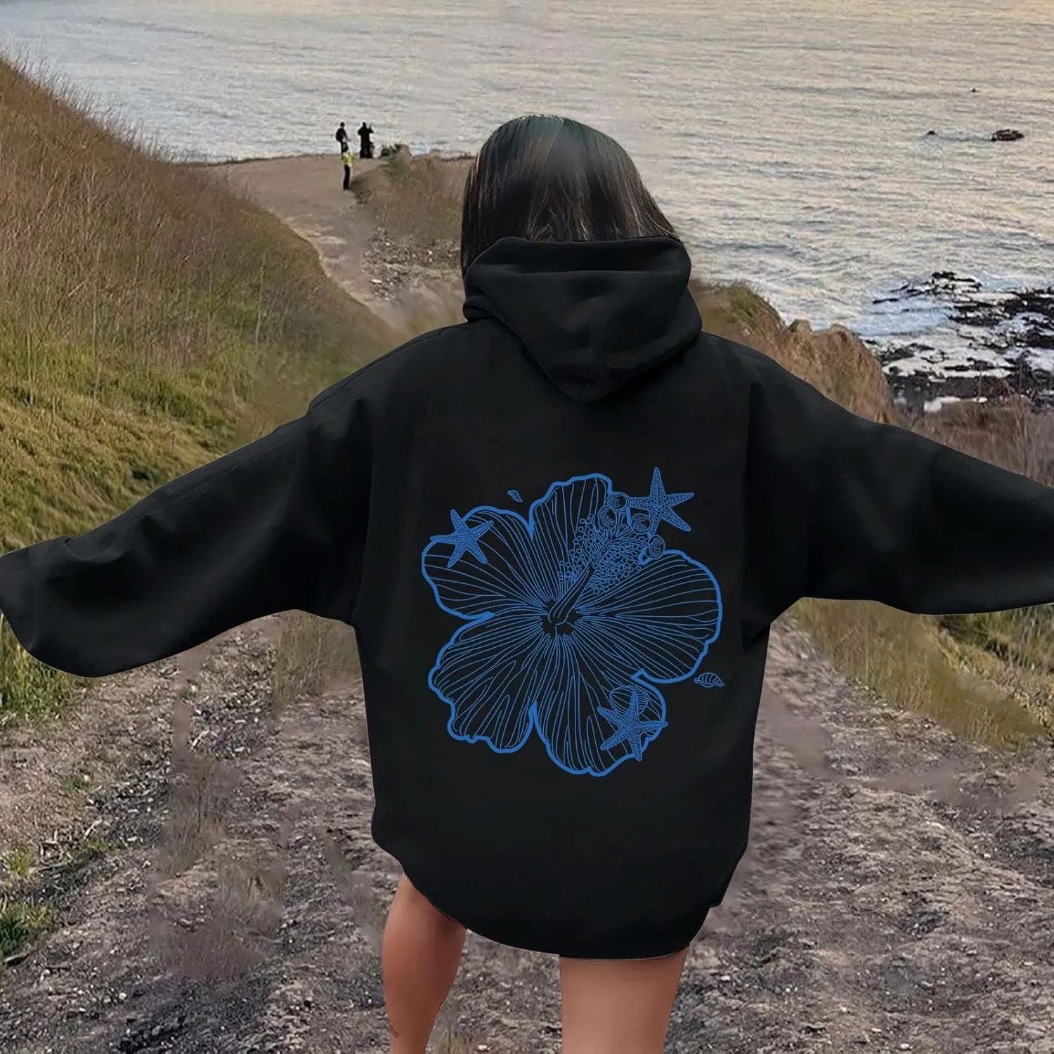 Womens Sweatshirt Graphic Hoodies Letter Print Casual Long Sleeve Drawstring Hooded Pullover Tops With Pocket 2025