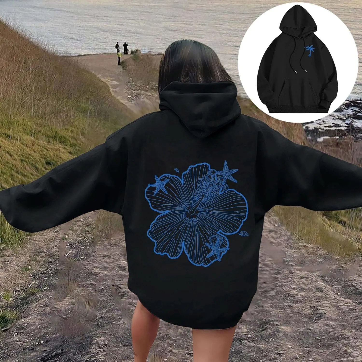 Womens Sweatshirt Graphic Hoodies Letter Print Casual Long Sleeve Drawstring Hooded Pullover Tops With Pocket 2025