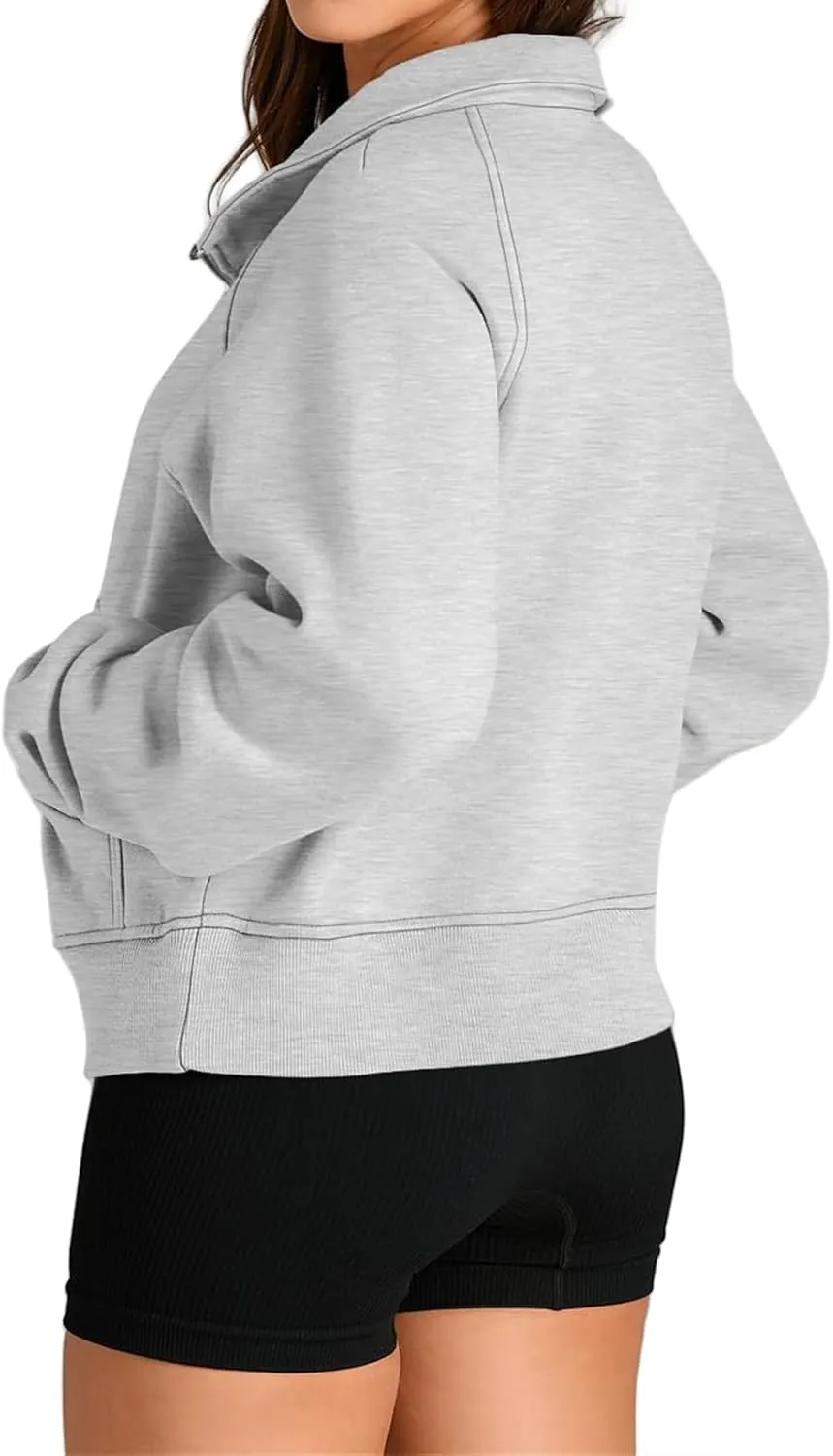 Womens Sweatshirt Half Zip Cropped Hoodie Pullover Fleece Quarter Zipper Sweatshirts 2025 Fashion Clothes Thumb Hole