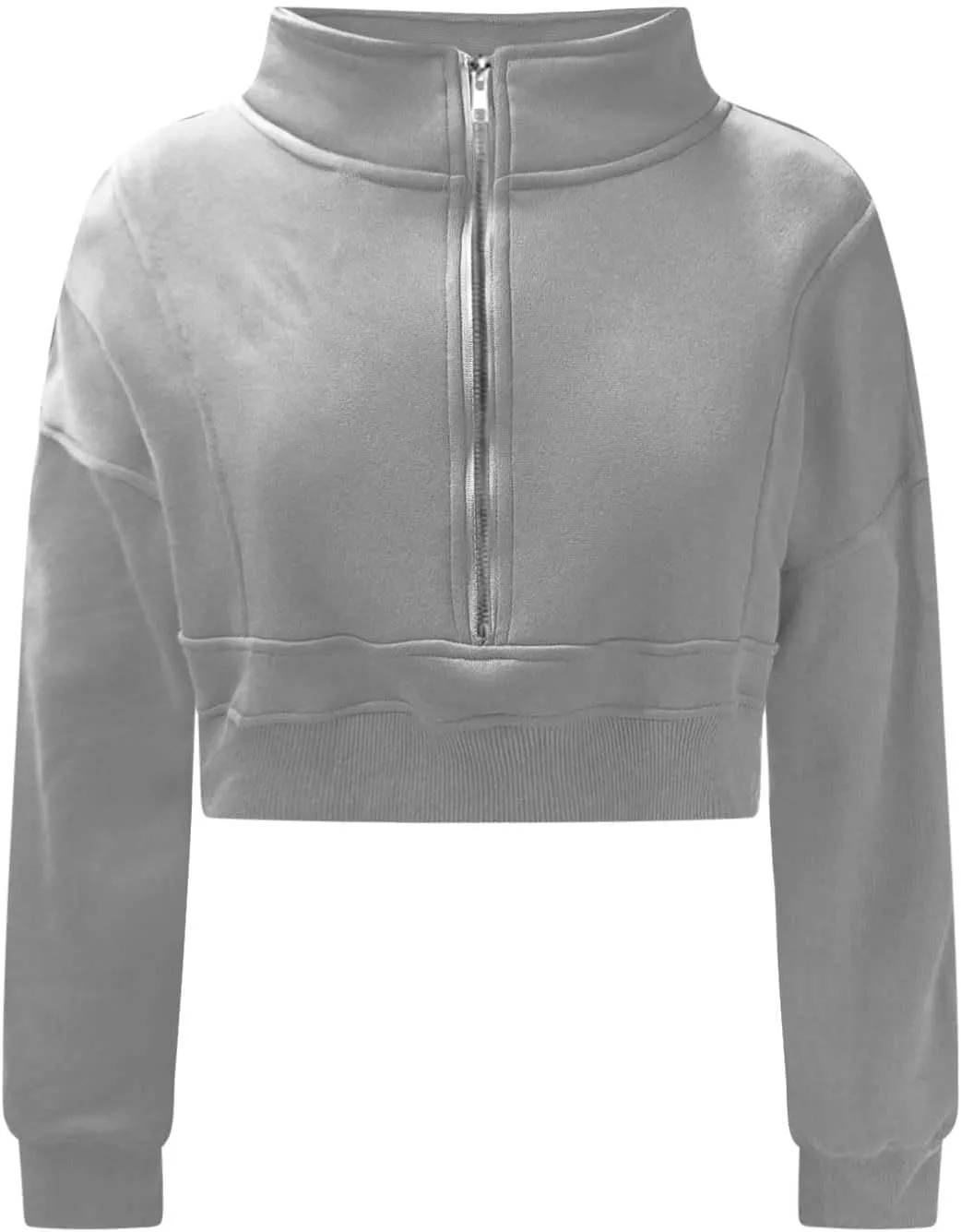 Womens Sweatshirt Half Zip Cropped Pullover Sweatshirts Stand Collar Pullover Tops With Thumb Hole Fleece Soft Outfits