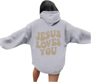 Women's Sweatshirt Plus Size Casual Jesus Letter Print Pullover Sweaters for Women Y2k Hoodies for Women Plus Size
