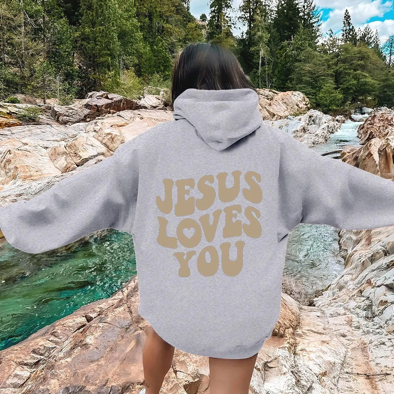 Women's Sweatshirt Plus Size Casual Jesus Letter Print Pullover Sweaters for Women Y2k Hoodies for Women Plus Size