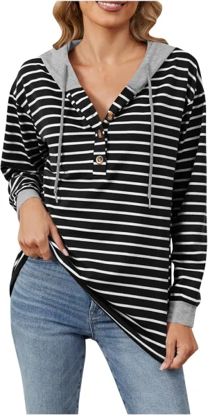 Womens Sweatshirts and Hoodies Comfy Trendy Patchwork Pullover Shirts Loose Button Up Casual Tunic Tops Fall Fashion