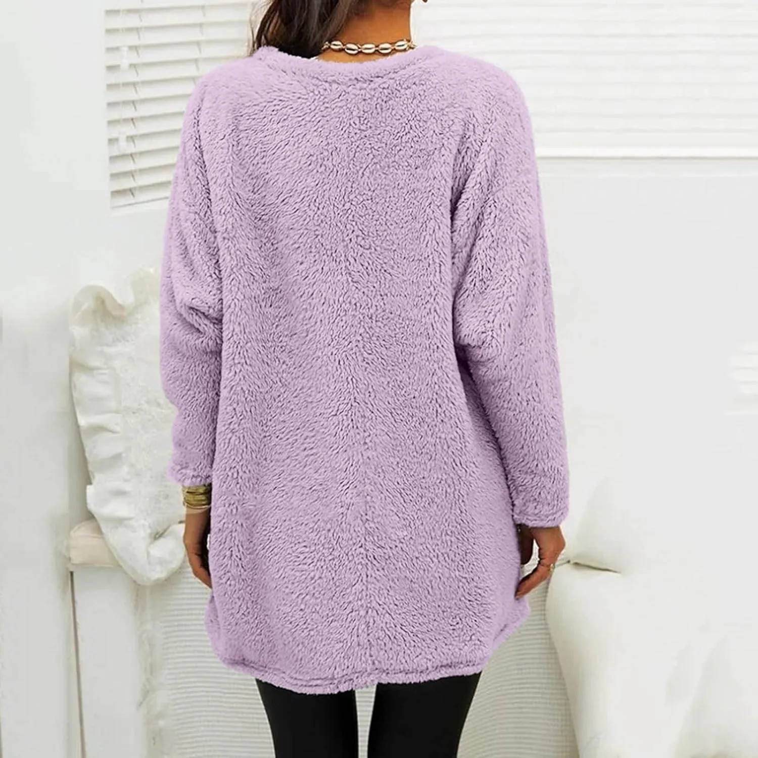 Women's Sweatshirts Fuzzy Fleece hoodie Crew Neck Long Sleeve Sherpa Pullover Tops Warm Soft Winter Fall Blouse