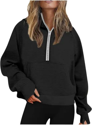 Womens Sweatshirts Half Zip Cropped Pullover Fleece Quarter Zipper Long Sleeve Fall Outfits Fashion Clothes