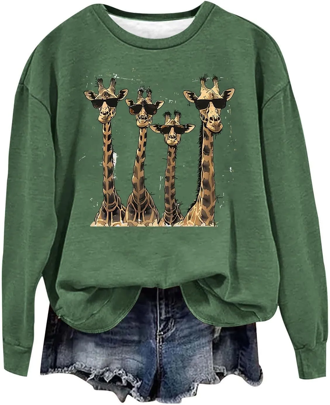 Womens Sweatshirts Pullover Long Sleeve Crewneck Cute Giraffe Graphic Tops Fashion Casual Loose Fleece Sweater Blouses