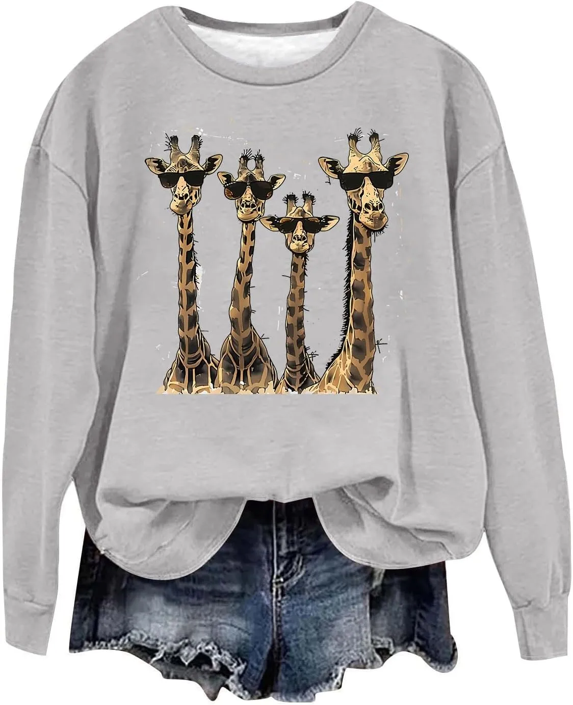 Womens Sweatshirts Pullover Long Sleeve Crewneck Cute Giraffe Graphic Tops Fashion Casual Loose Fleece Sweater Blouses