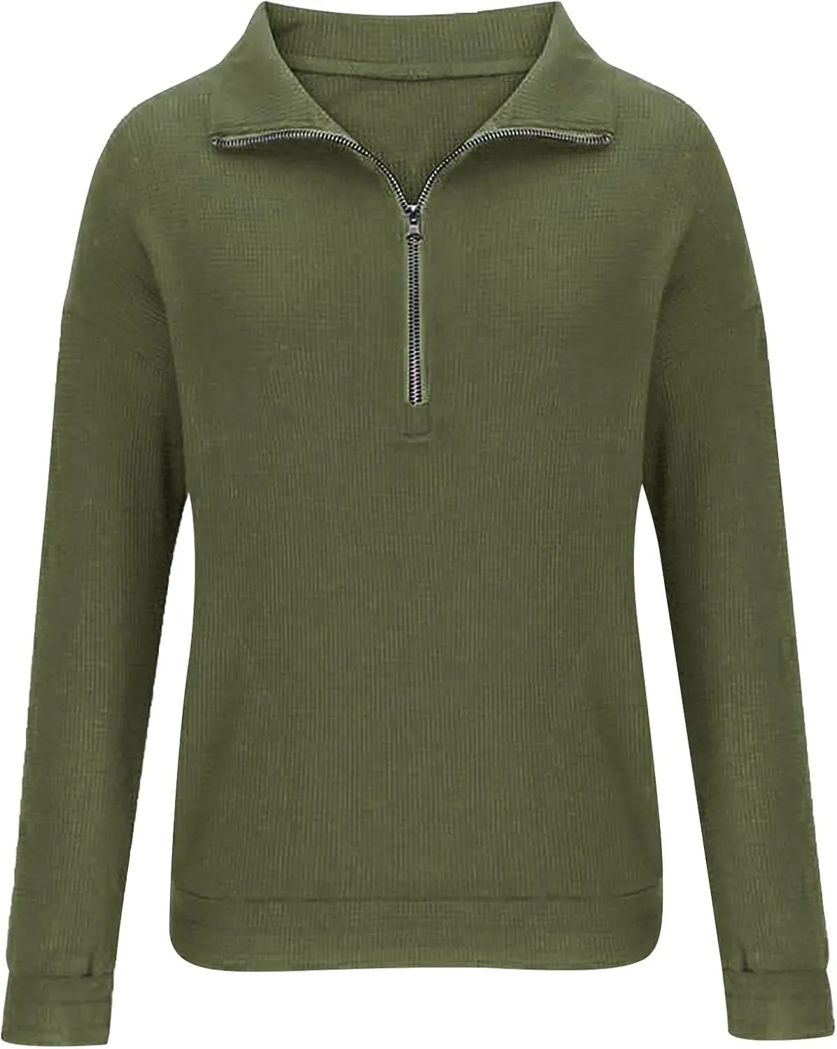 Womens Sweatshirts Waffle Lapel Collar Quarter Zip Up Loose Long Sleeve Lightweight Hoodies Autumn Casual Workout Top