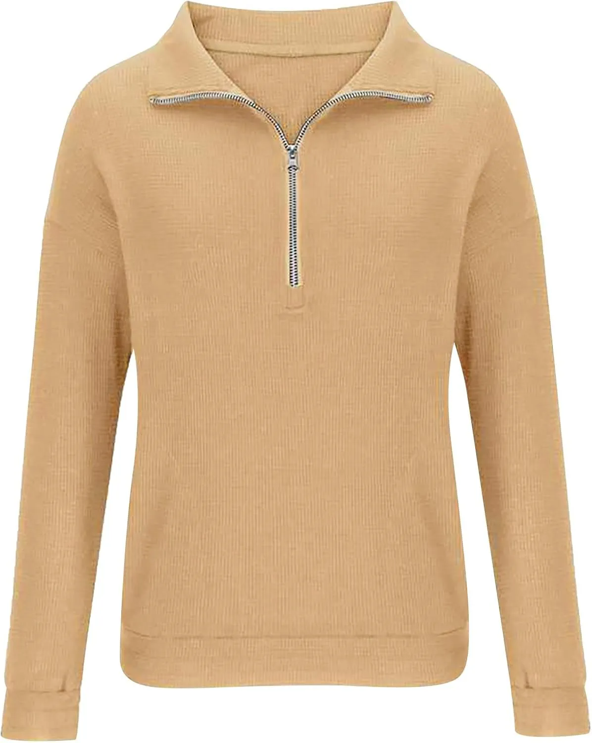Womens Sweatshirts Waffle Lapel Collar Quarter Zip Up Loose Long Sleeve Lightweight Hoodies Autumn Casual Workout Top