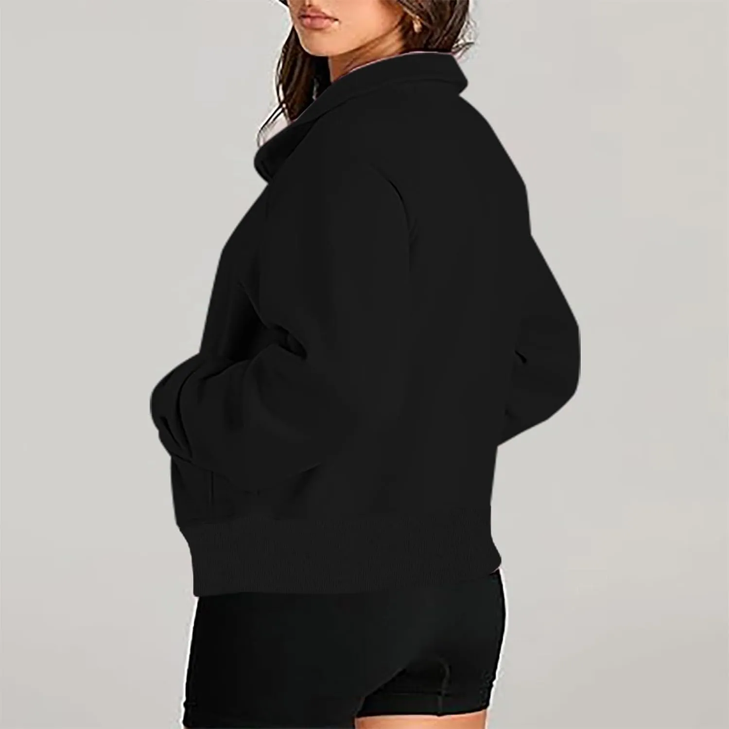 Womens Sweatshirts with Thumb Hole Half Zipper Fleece Athletic Pullovers Mock Neck Fall Winter Oversized Sweat Shirt
