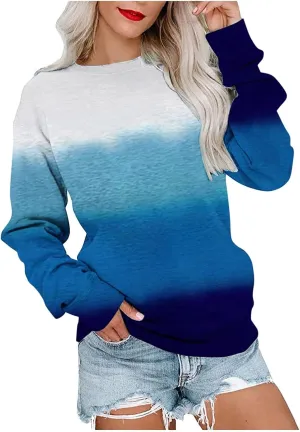 Womens Tie-Dye Y2k Hoodies Crewneck Sweatshirts Oversized Casual Blouse Trendy Long Sleeve Loose Lightweight Shirt