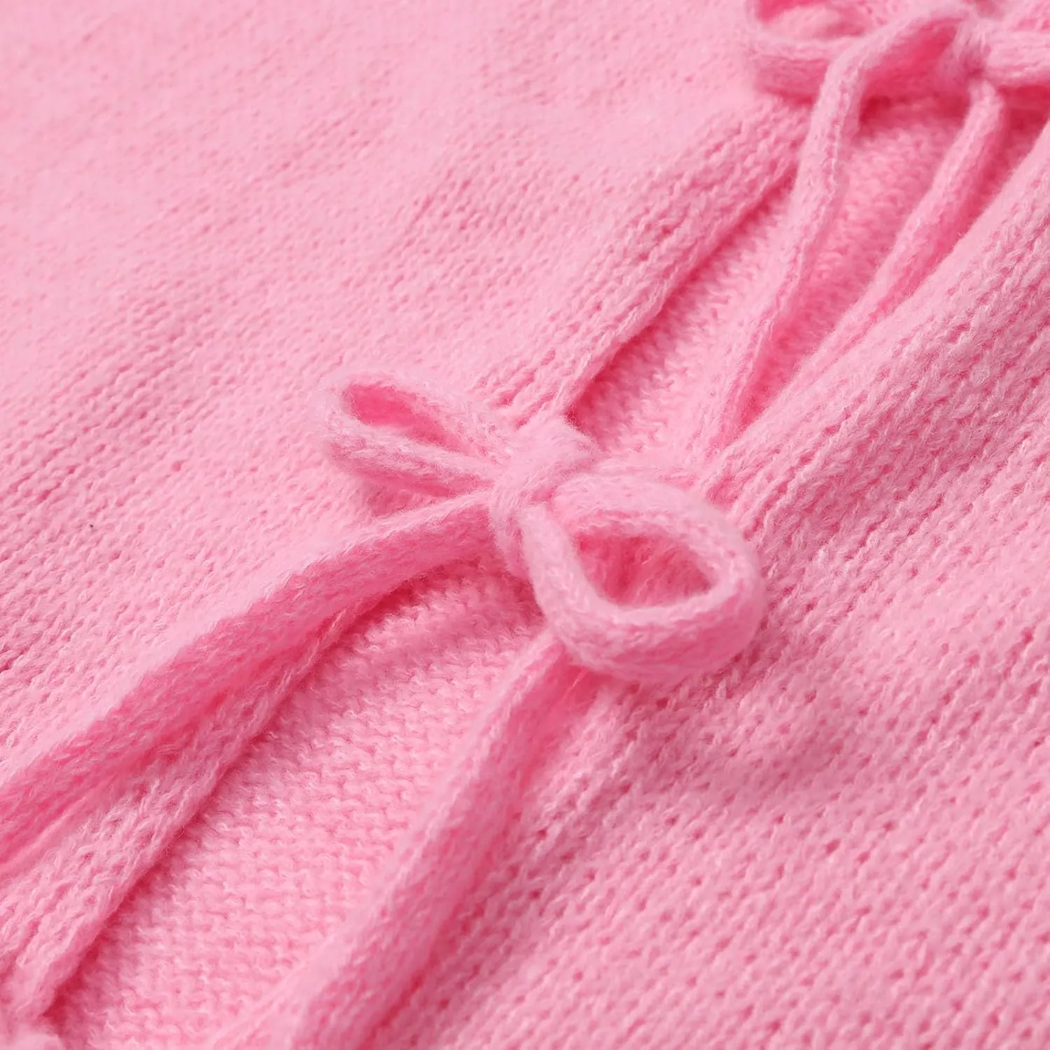 Womens Tie Front Cardigan Sweaters Cute Bow Chunky Long Puff Sleeve Sweater Fall Winter Jacket Coat