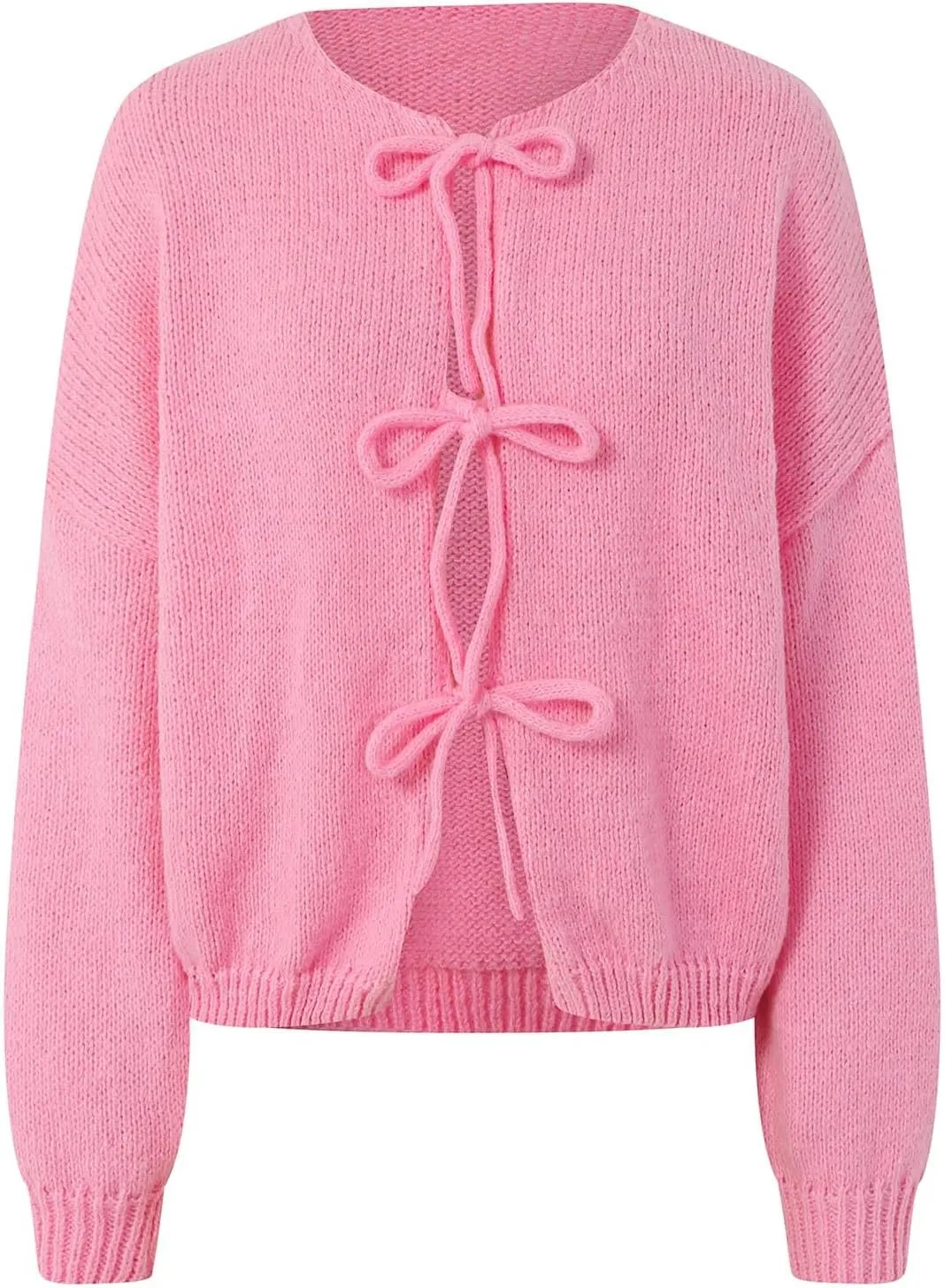 Womens Tie Front Cardigan Sweaters Cute Bow Chunky Long Puff Sleeve Sweater Fall Winter Jacket Coat