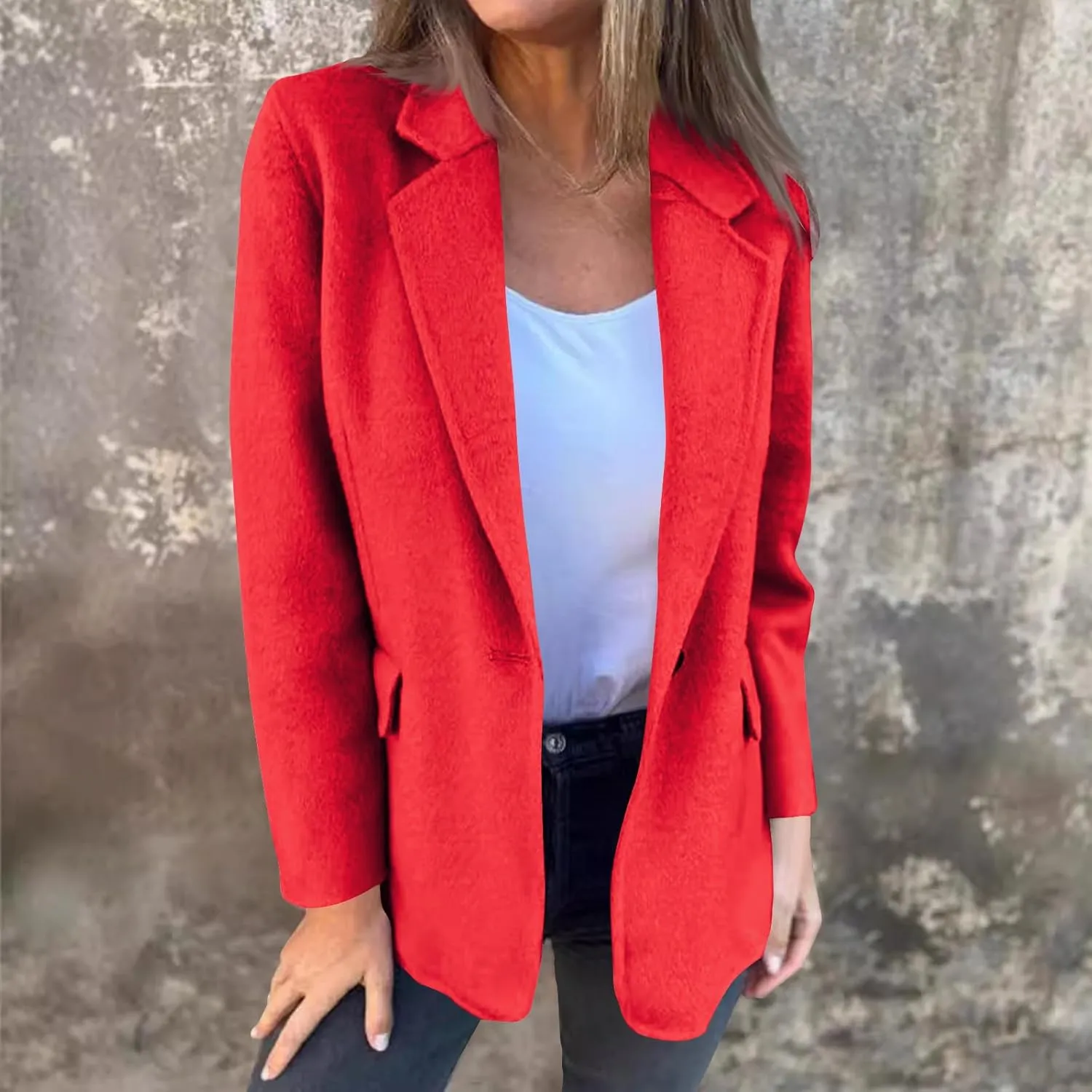 Womens Trench Coat Business Casual Blazers Notch Lapel Pea Coat Plus Size Wool Blend Coats Trendy Work Office Jackets