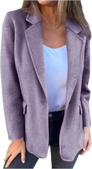 Womens Trench Coat Business Casual Blazers Notch Lapel Pea Coat Plus Size Wool Blend Coats Trendy Work Office Jackets