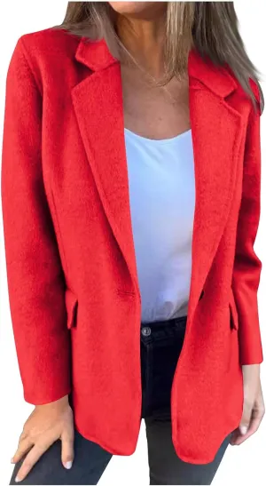 Womens Trench Coat Business Casual Blazers Notch Lapel Pea Coat Plus Size Wool Blend Coats Trendy Work Office Jackets