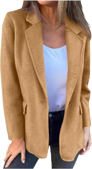 Womens Trench Coat Business Casual Blazers Notch Lapel Pea Coat Plus Size Wool Blend Coats Trendy Work Office Jackets