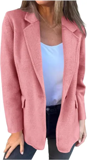 Womens Trench Coat Business Casual Blazers Notch Lapel Pea Coat Plus Size Wool Blend Coats Trendy Work Office Jackets