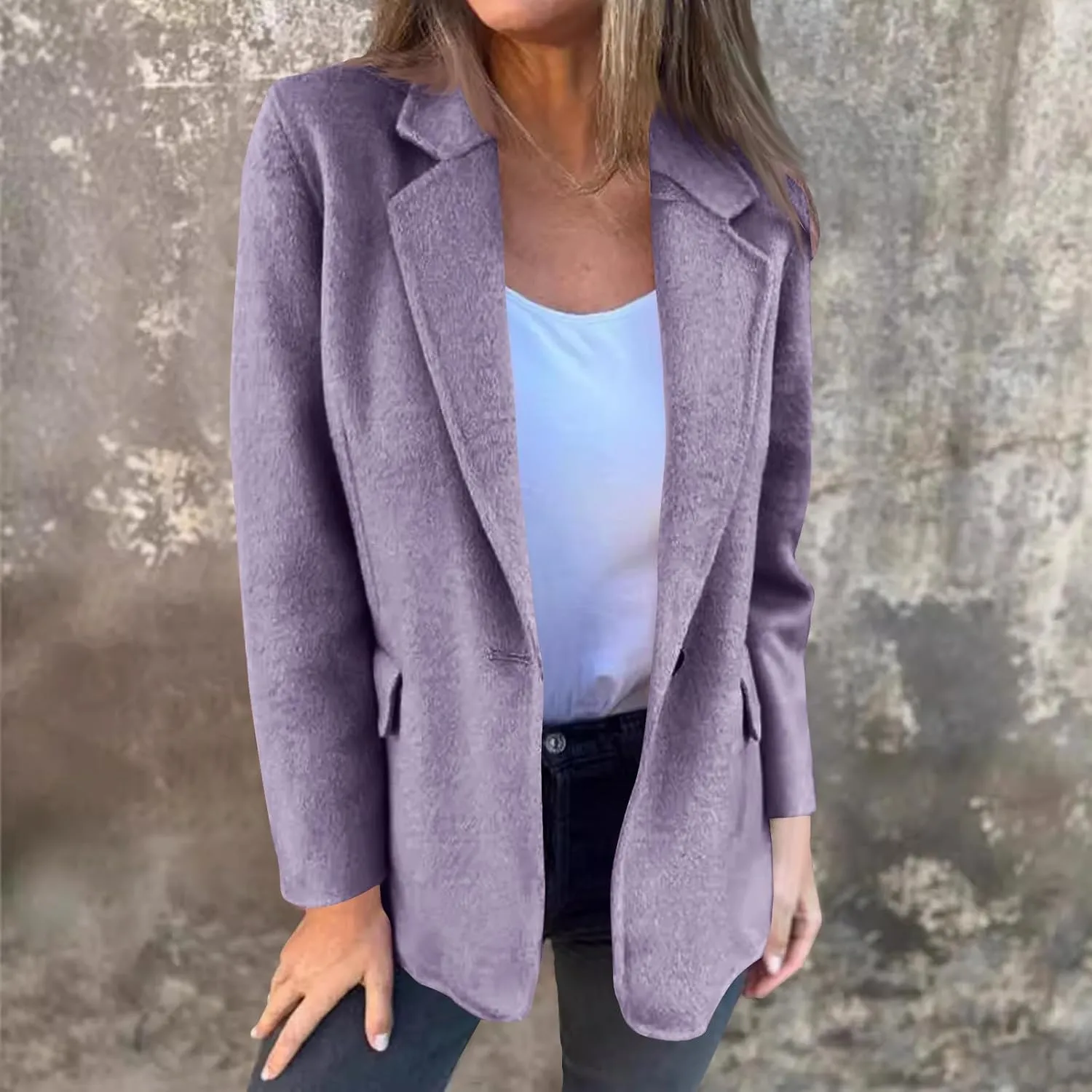 Womens Trench Coat Business Casual Blazers Notch Lapel Pea Coat Plus Size Wool Blend Coats Trendy Work Office Jackets