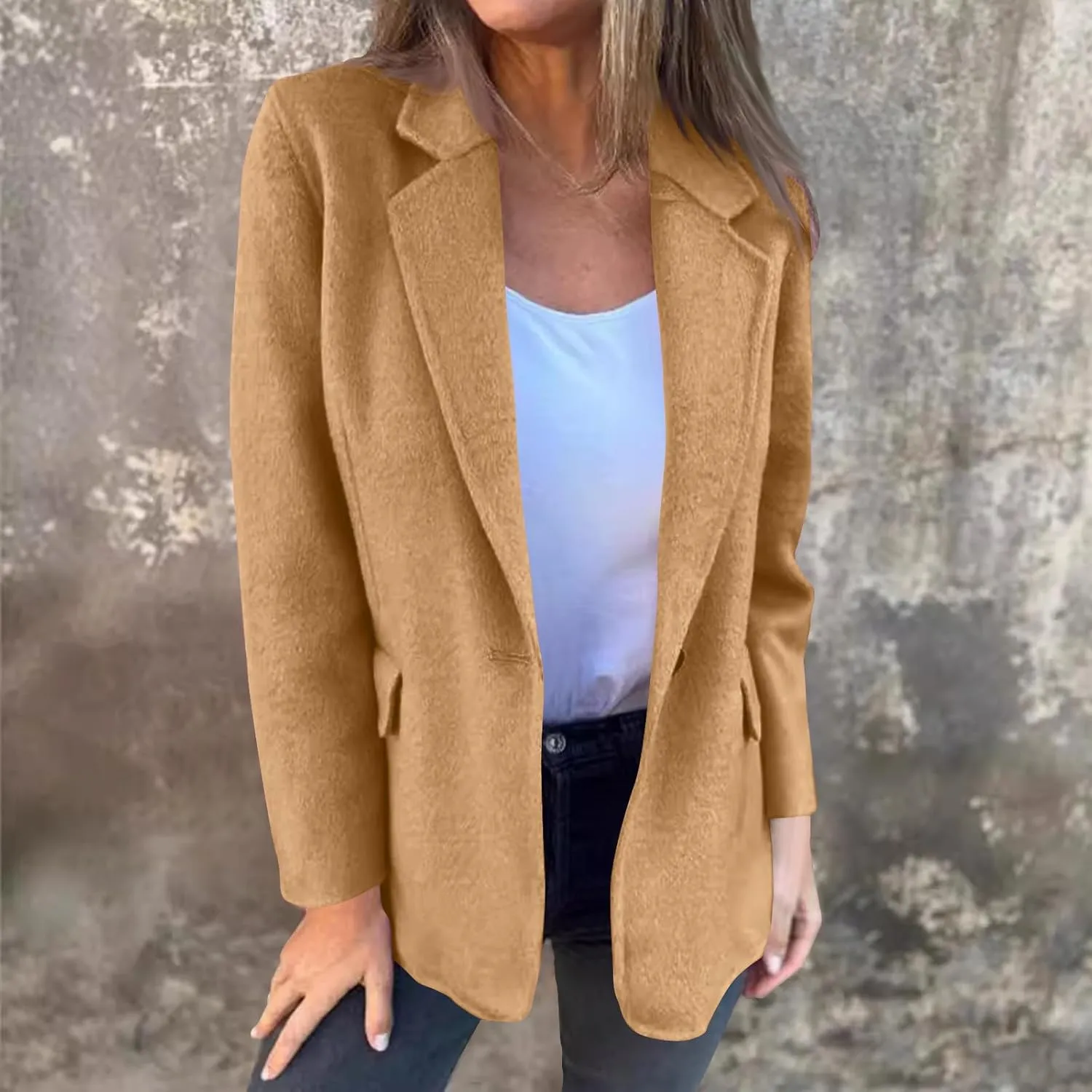 Womens Trench Coat Business Casual Blazers Notch Lapel Pea Coat Plus Size Wool Blend Coats Trendy Work Office Jackets