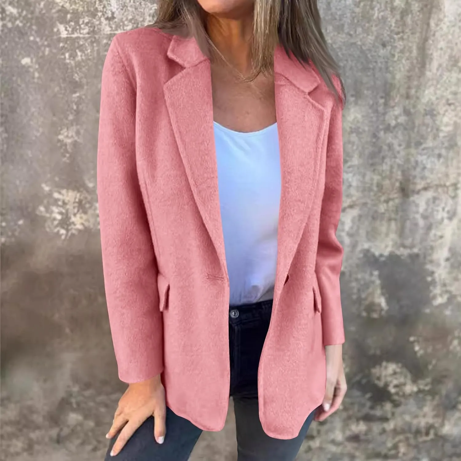 Womens Trench Coat Business Casual Blazers Notch Lapel Pea Coat Plus Size Wool Blend Coats Trendy Work Office Jackets