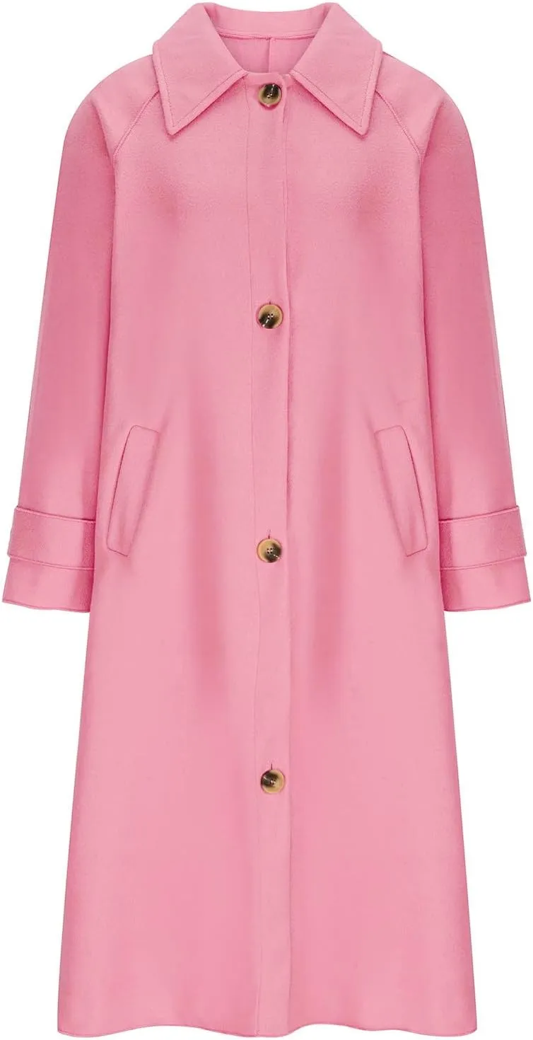 Womens Trench Coat Long Loose Fashion Single Breasted Long Sleeve Wool Blend Coat Fall Winter Lapel Casual Overcoat