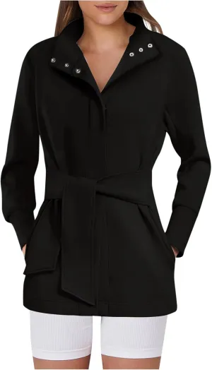 Women's Trench Coat Short Casual Spring Fall Fashion jackets 2024 Classic Lapel Overcoat Outerwear With Belt